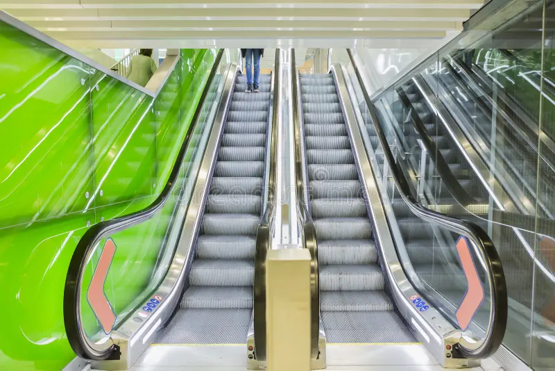 top view escalators green color combination panoramic angle escalator botton detail 65397871